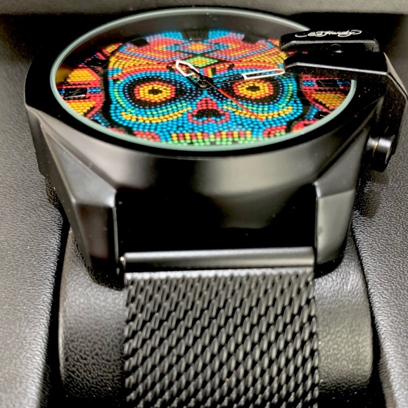 Ed Hardy Skull Men's Mesh Analog Watch Black NWT Multicolor - Picture 4 of 10
